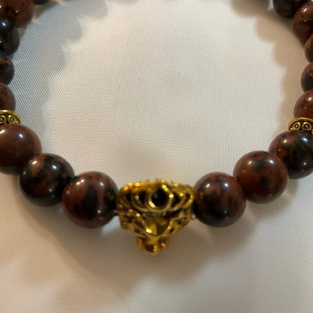 Hand Crafted Bracelet Brown Lion Bead Gemstone Stretch